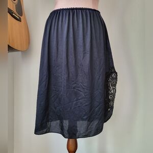 Vintage Black Half Slip Skirt Nylon Satin L/XL 24" Length